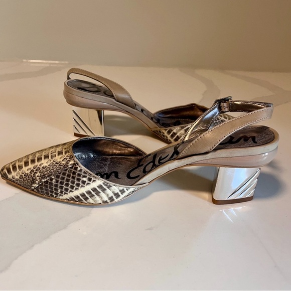 Sam Edelman Carole Slingback Heels Gray & Cream Python with Pointed Toe
Size 6.5 - Picture 6 of 15